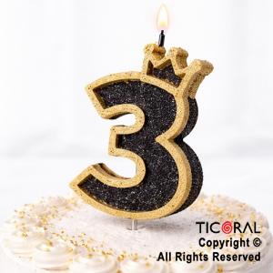 VELA NUMERO CORPOREO CON GIBRE ORO N.3 x 1